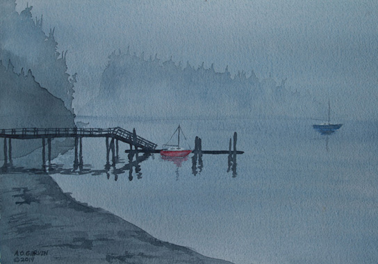 foggy morning painting deer harbor