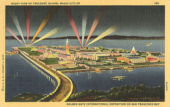 Night View of Magic City of Treasure Island postcard image