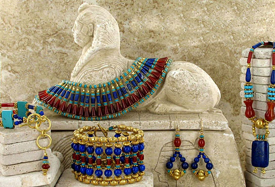 King Tut Style Egyptian Jewelry Vermeil Turquoise Lapis
