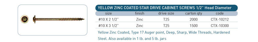 yellow zinc coated star drive screws