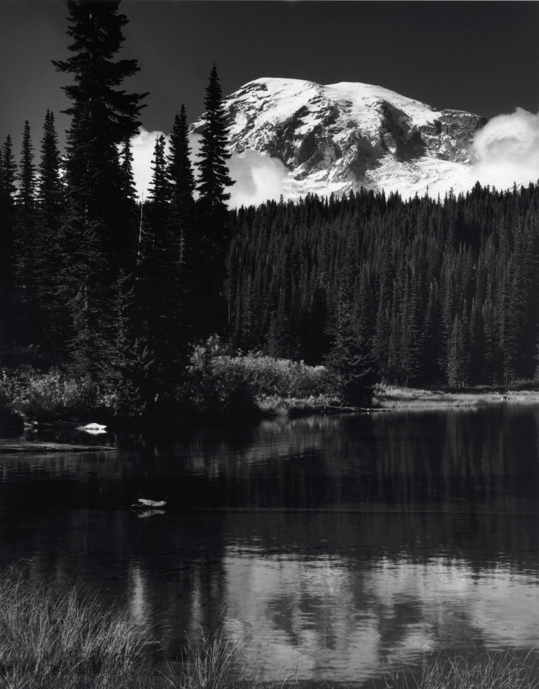 mt rainier b&w photograph