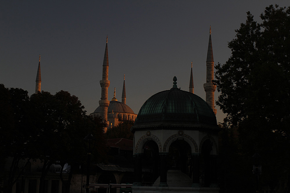blue mosque sunset