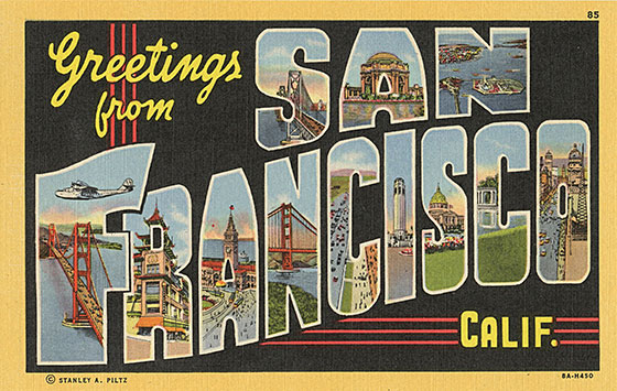 greetings from sf san francsico postcard image